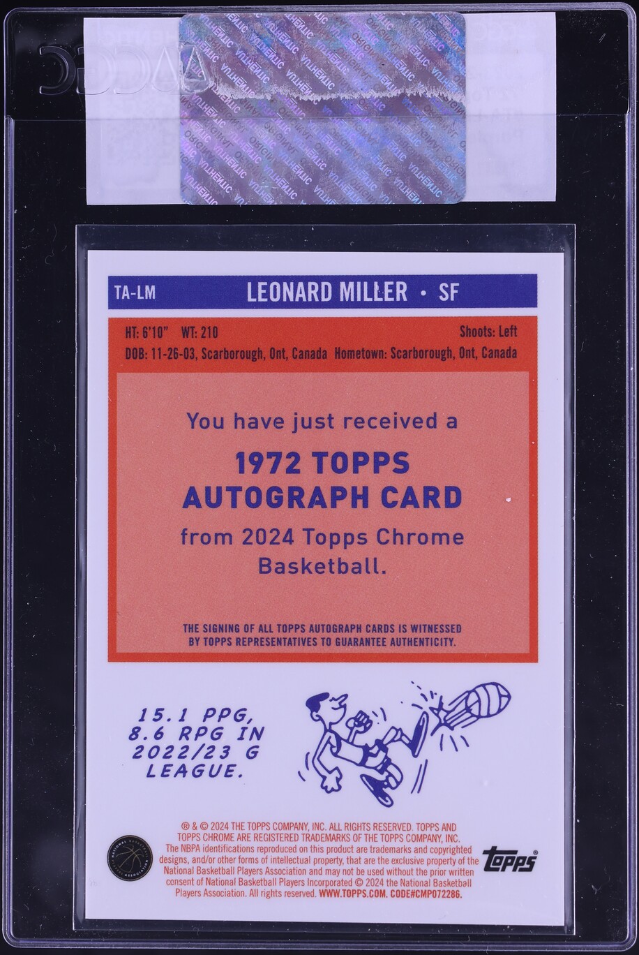 2023 Topps Chrome '72 Purple Geometric Ref. Leonard Miller ROOKIE