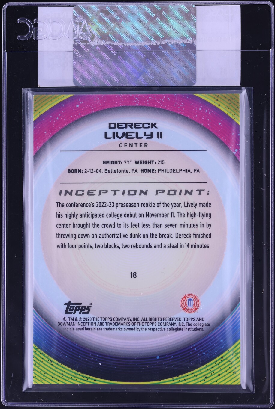 2022 Bowman University Inception Dereck Lively II ROOKIE #18 CGC AUTH