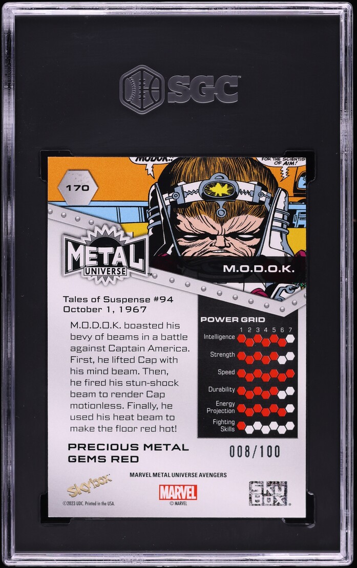 2024 Marvel Metal Universe Avengers PMG Red M.O.D.O.K. /100 #170 SGC 9 MINT