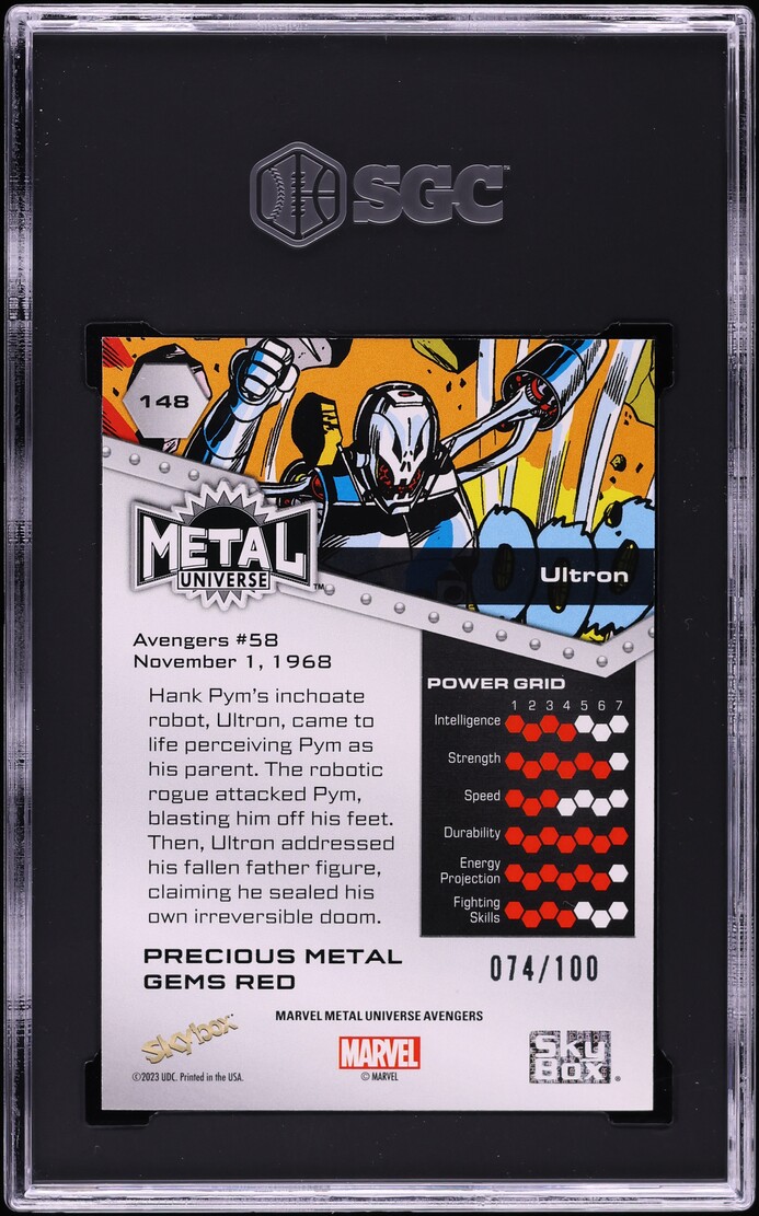 2024 Marvel Metal Universe Avengers PMG Red Ultron /100 #148 SGC 9 MINT