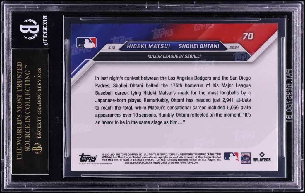 2024 Topps Now Hideki Matsui Shohei Ohtani #70 BGS 10 PRISTINE,BLACK LABEL
