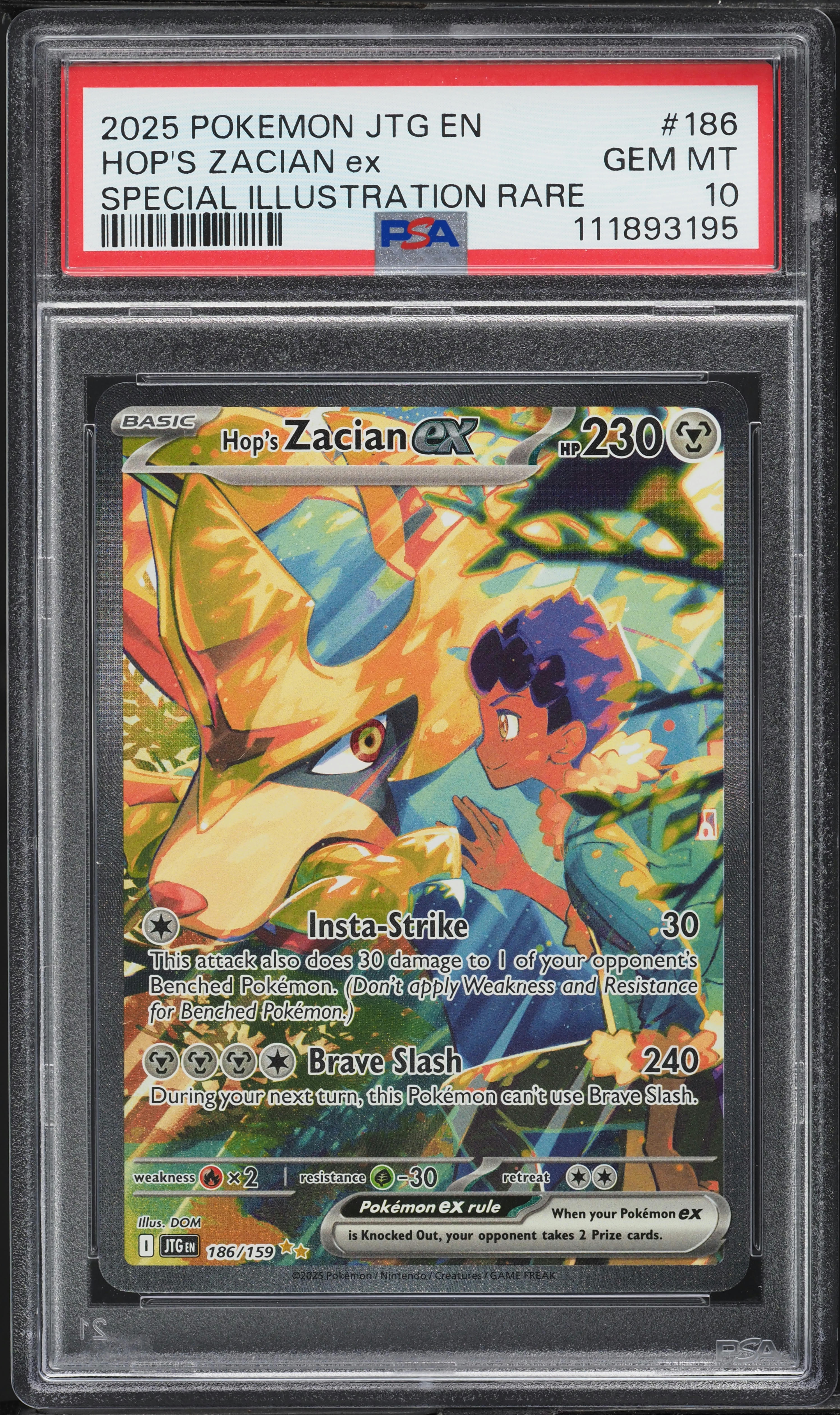 2025 Pokemon SV Journey Together SIR Hop's Zacian ex #186 PSA 10