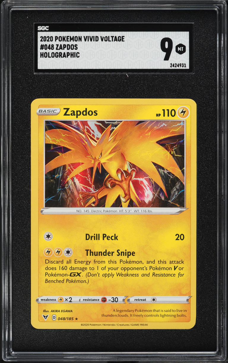 2020 Pokemon Vivid Voltage Holographic Zapdos #048 SGC 9 MINT