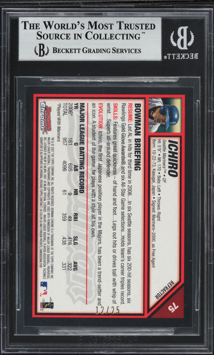 2007 Bowman Chrome Orange Refractor Ichiro Suzuki /25 #75 BGS 9 MINT