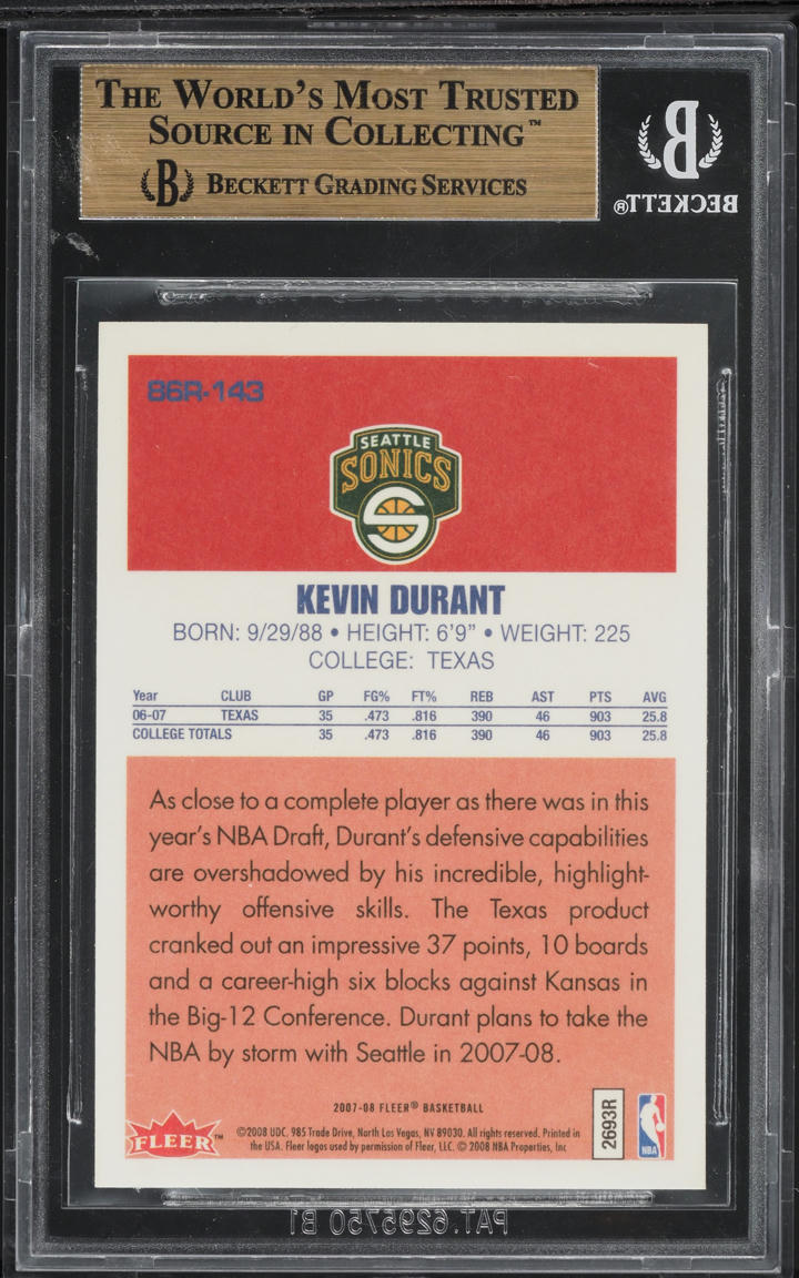 2007 Fleer Basketball '86 Kevin Durant ROOKIE #86R-143 BGS 9.5 GEM MINT