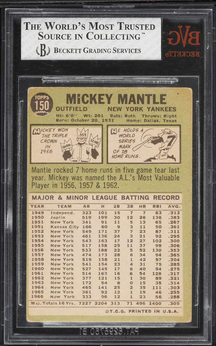 1967 O-Pee-Chee Mickey Mantle #150 BVG 3.5 VG+