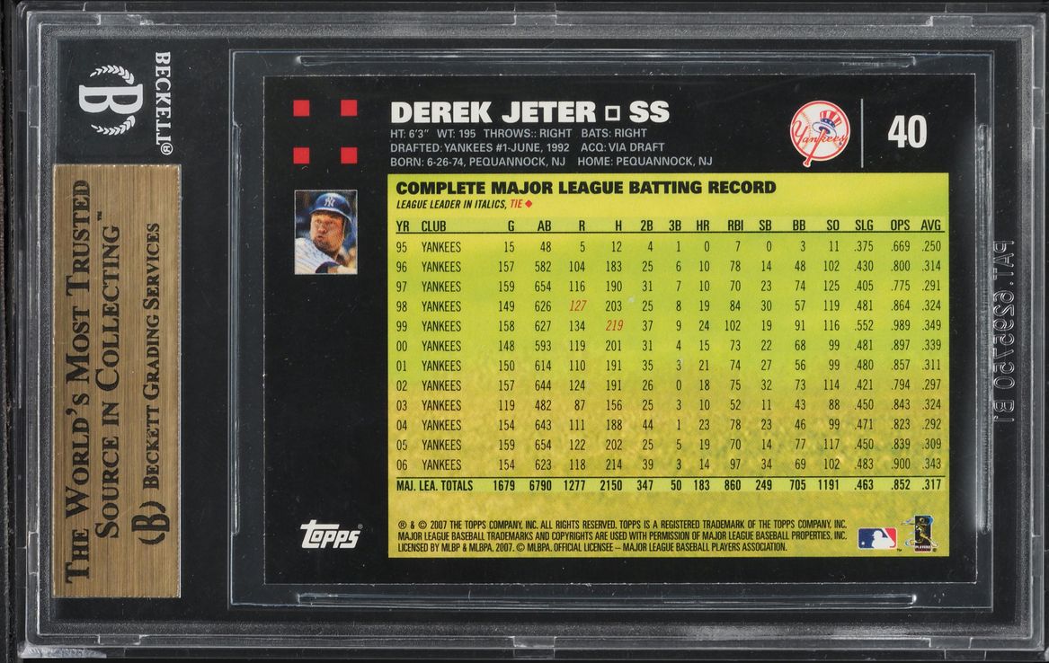 2007 Topps Derek Jeter w/ Mickey Mantle George Bush #40 BGS 9.5 GEM MINT