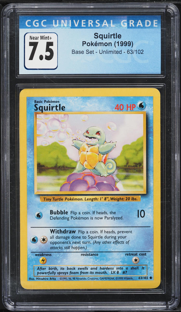 1999 Pokemon Base Set Squirtle #63 CGC 7.5 NRMT+