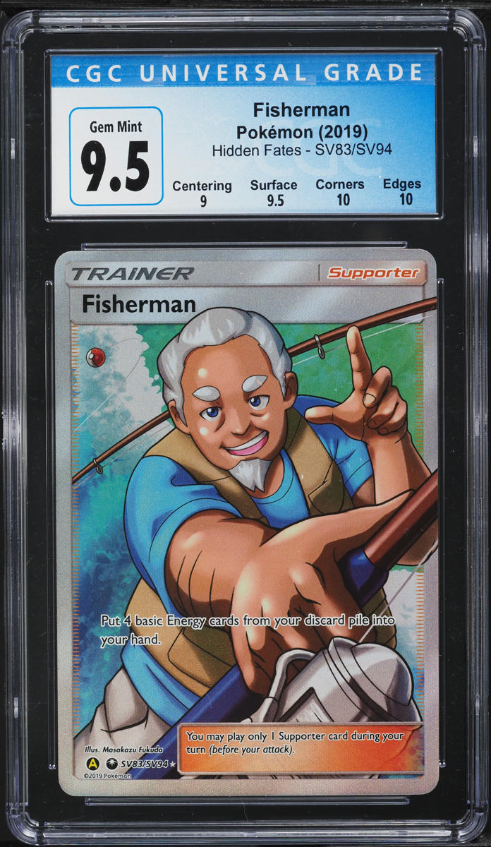 fisherman pokemon card full art SV83/SV94 Hidden Fates Ultra Rare Near Mint discard this card Legendary Fisherman card - LM