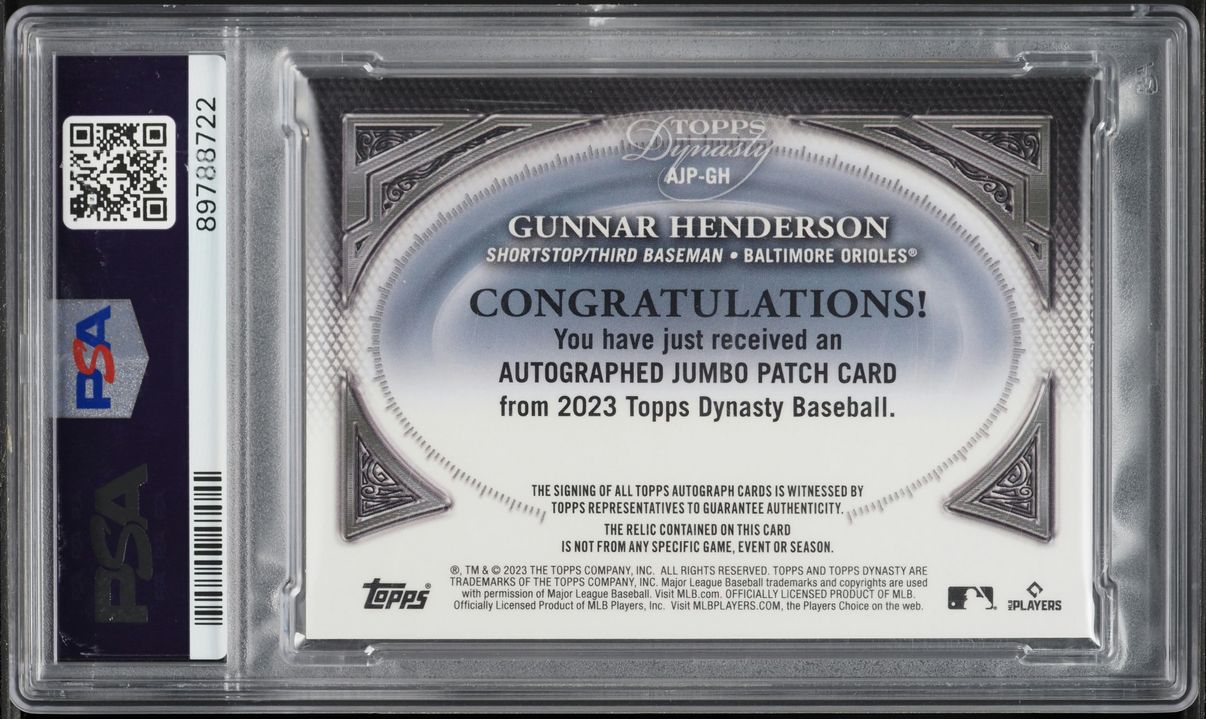 2023 Topps Dynasty Jumbo Gunnar Henderson ROOKIE PATCH AUTO /5 PSA 10 GEM MINT