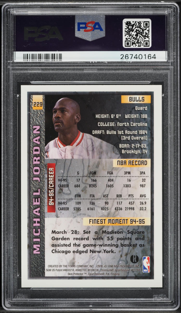 1995 Finest Refractor Michael Jordan #229 PSA 10 GEM MINT