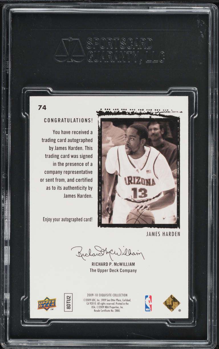 2009 Exquisite Collection James Harden ROOKIE AUTO /225 #74 SGC 9.5 MINT+
