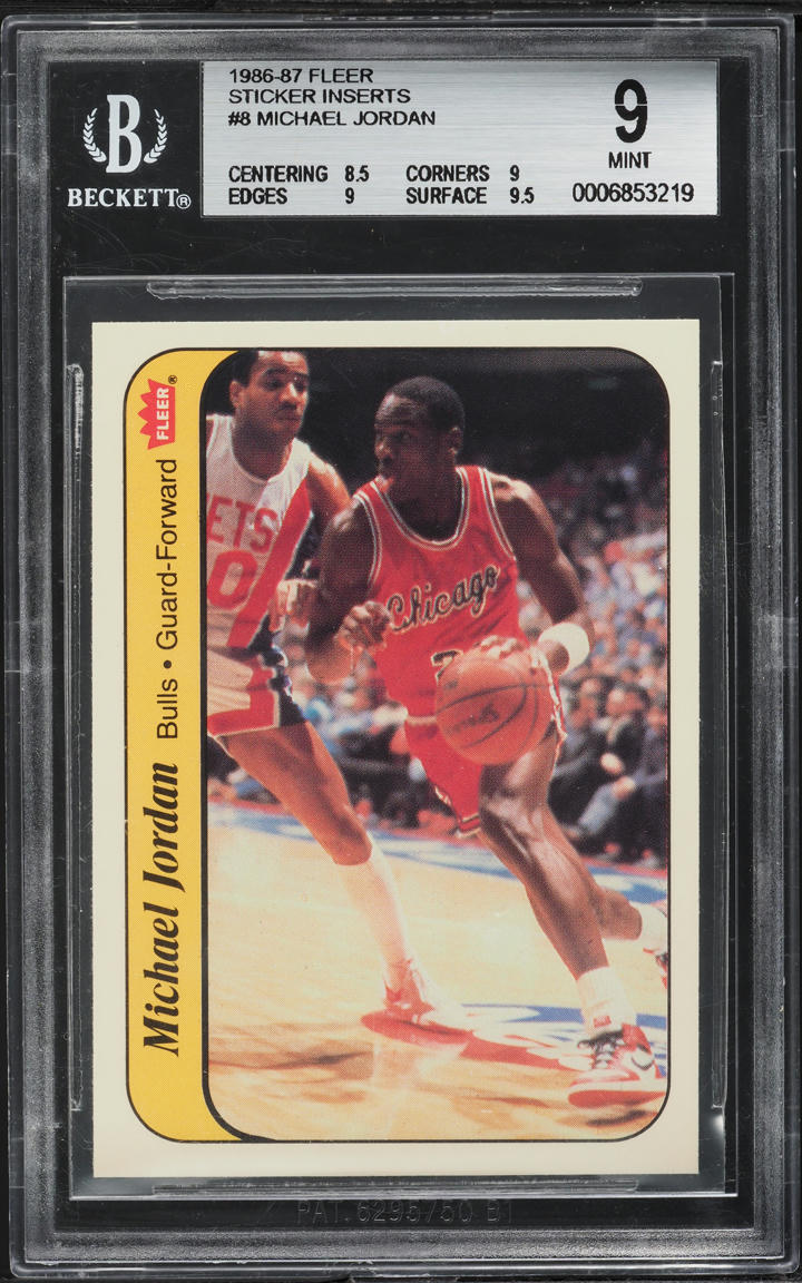 1986 Fleer Sticker Michael Jordan ROOKIE #8 BGS 9 MINT