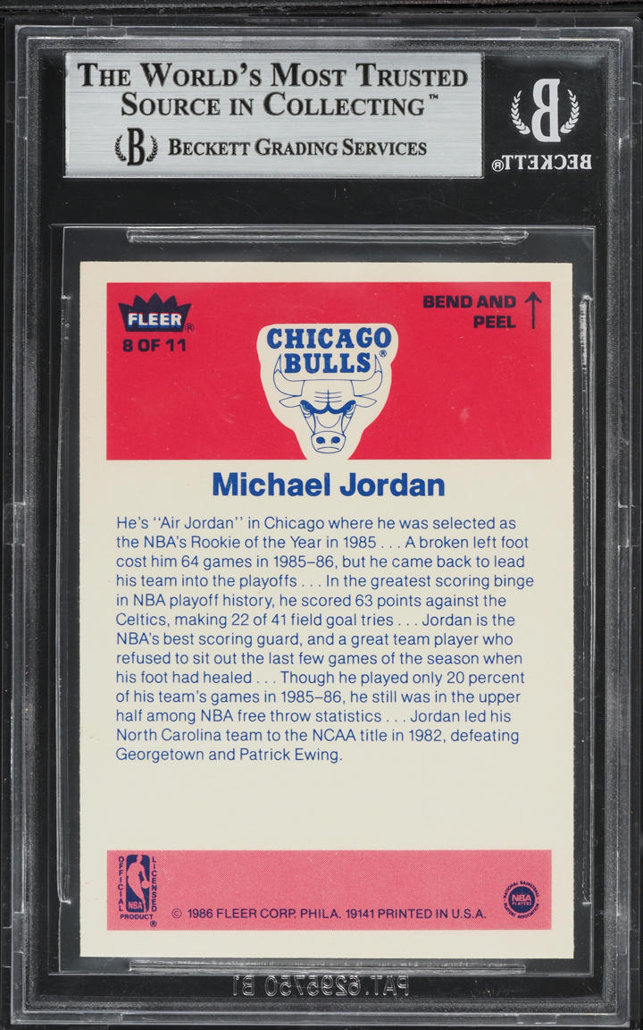1986 Fleer Sticker Michael Jordan ROOKIE #8 BGS 9 MINT