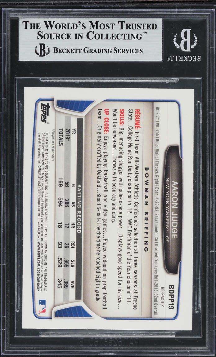 2013 Bowman Chrome DP Refractor Aaron Judge PROSPECT #BDPP19 BGS 9 MINT