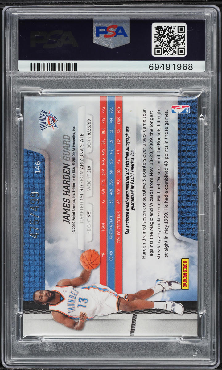 2009 Absolute Memorabilia James Harden ROOKIE PATCH AUTO /499 PSA