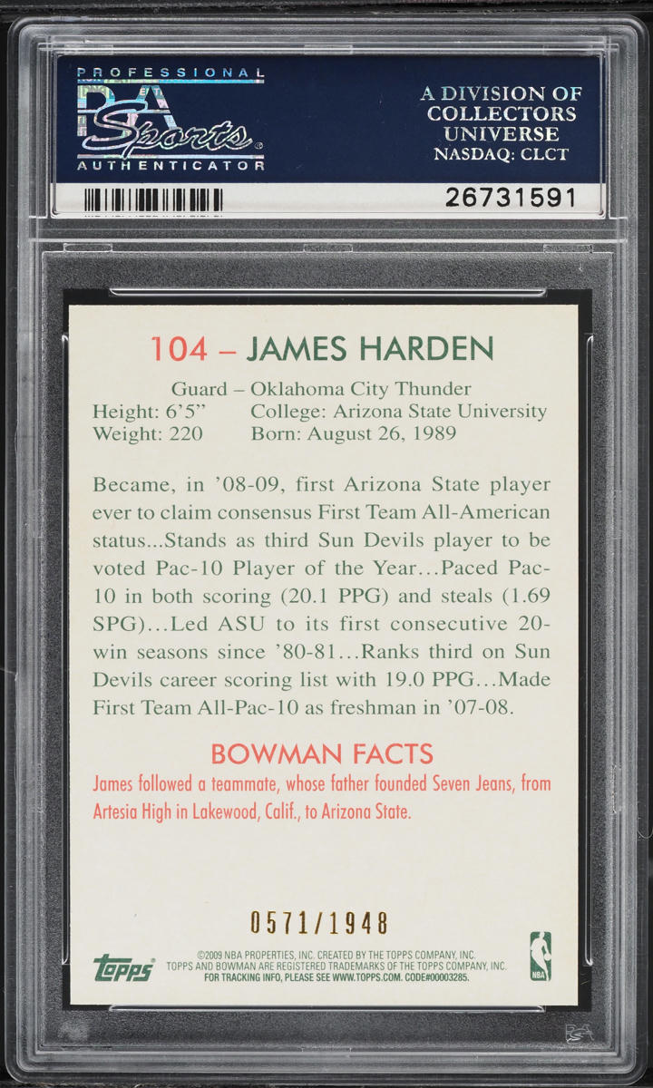 2009 Bowman '48 Blue James Harden ROOKIE /1948 #104 PSA 10 GEM MINT
