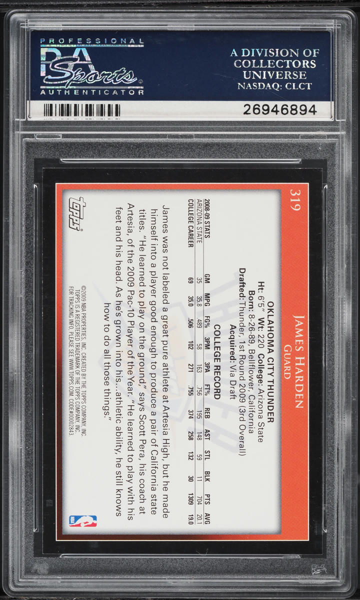 2009 Topps Basketball James Harden ROOKIE #319 PSA 10 GEM MINT