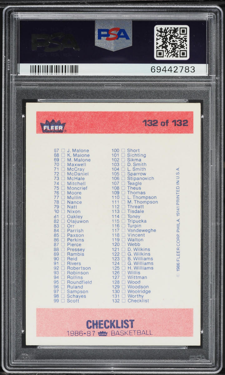 1986 Fleer Basketball Checklist 1-132 #132 PSA 7 NRMT