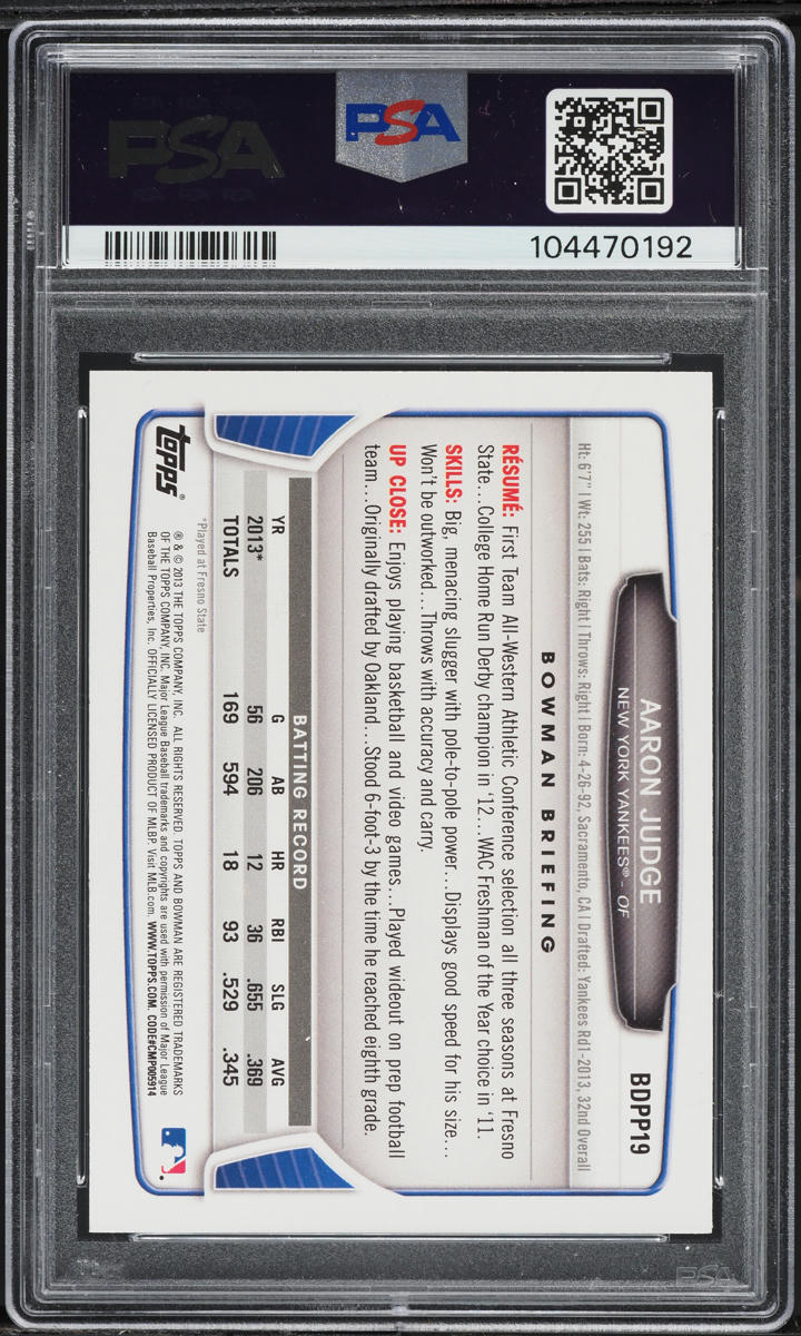 2013 Bowman Draft Picks & Prospects Aaron Judge PROSPECT #BDPP19 PSA 6 EXMT