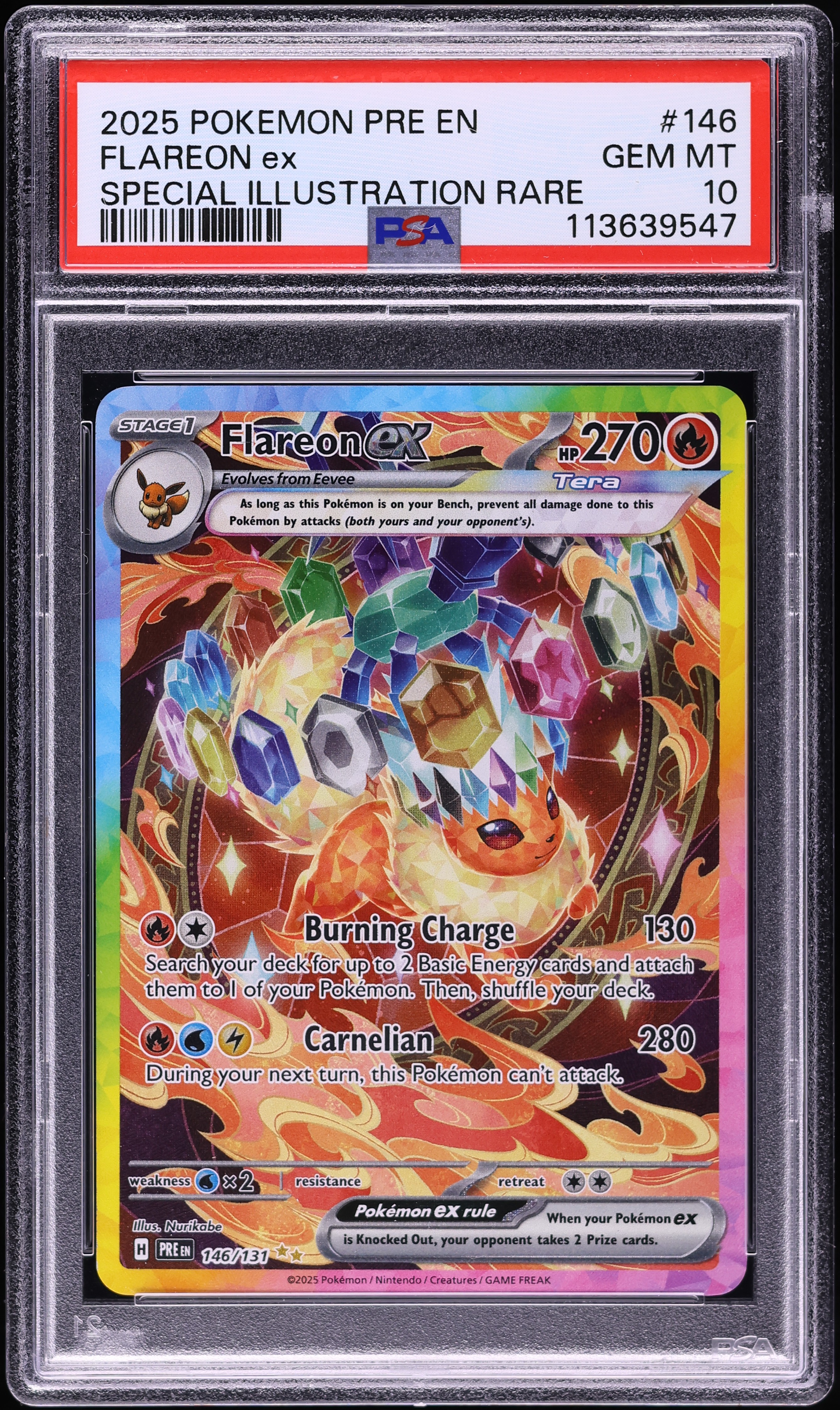 2025 Pokemon SV Prismatic Evolutions SIR Flareon ex #146 PSA 10