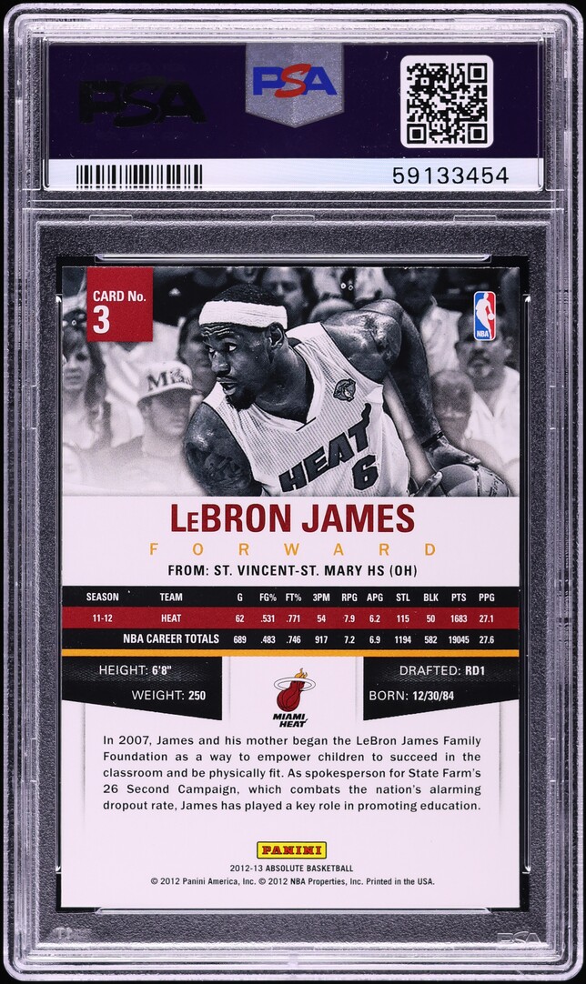 2012 Absolute Basketball LeBron James #3 PSA 10 GEM MINT