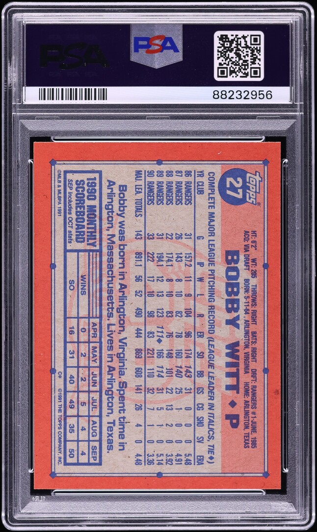 1991 Topps Desert Shield Bobby Witt #27 PSA 9 MINT