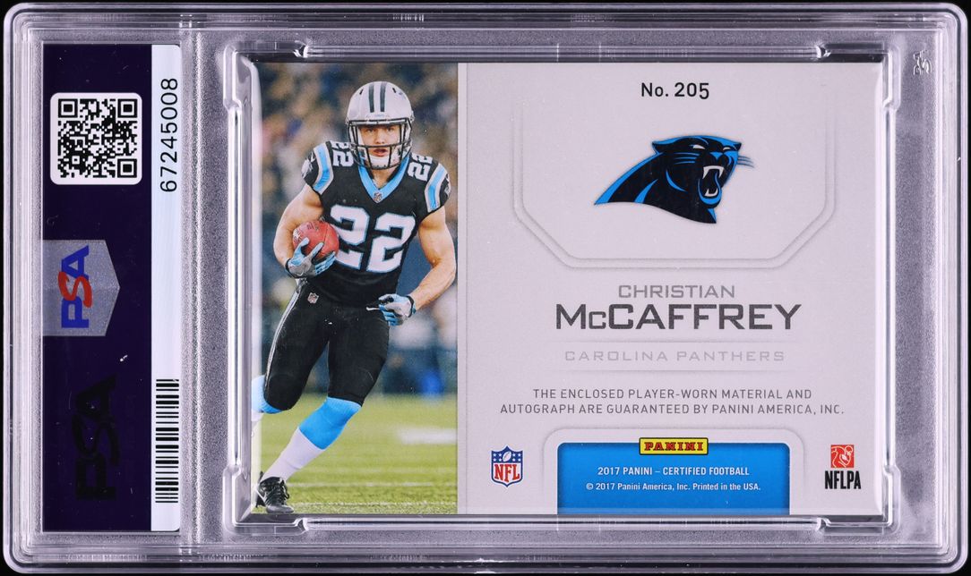 2017 Panini Certified Mirror Red Christian McCaffrey RC PATCH AUTO /75 PSA 10
