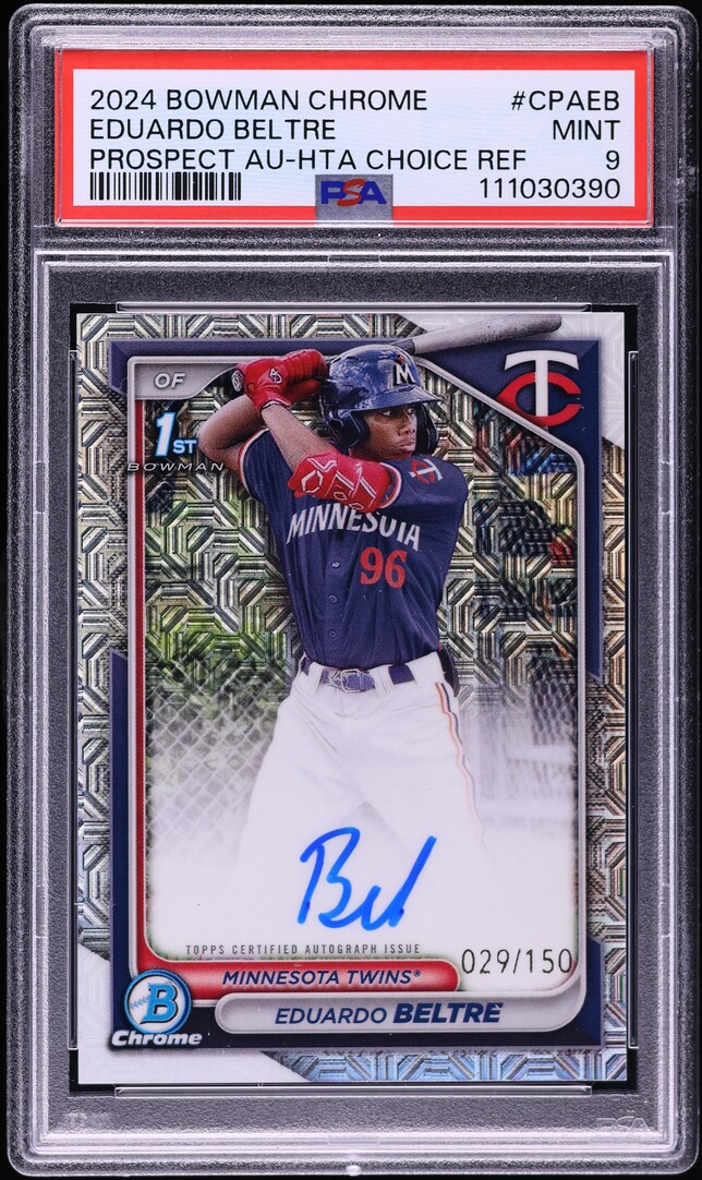 2024 Bowman Chrome HTA Choice Refractor Eduardo Beltre AUTO /150 PSA 9 MINT - Main Image
