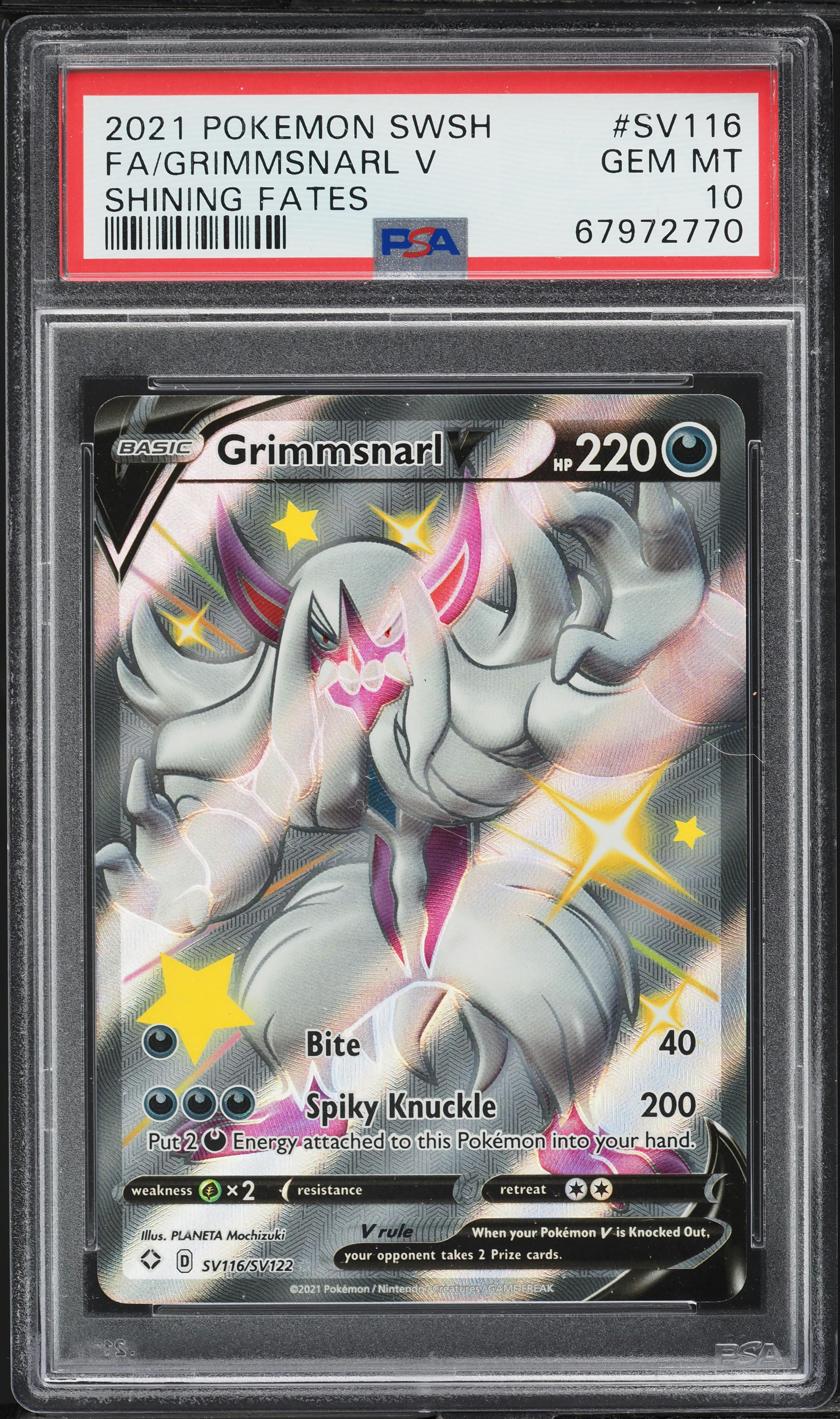2021 Pokemon Sword & Shield Shining Fates Grimmsnarl V #SV116 PSA