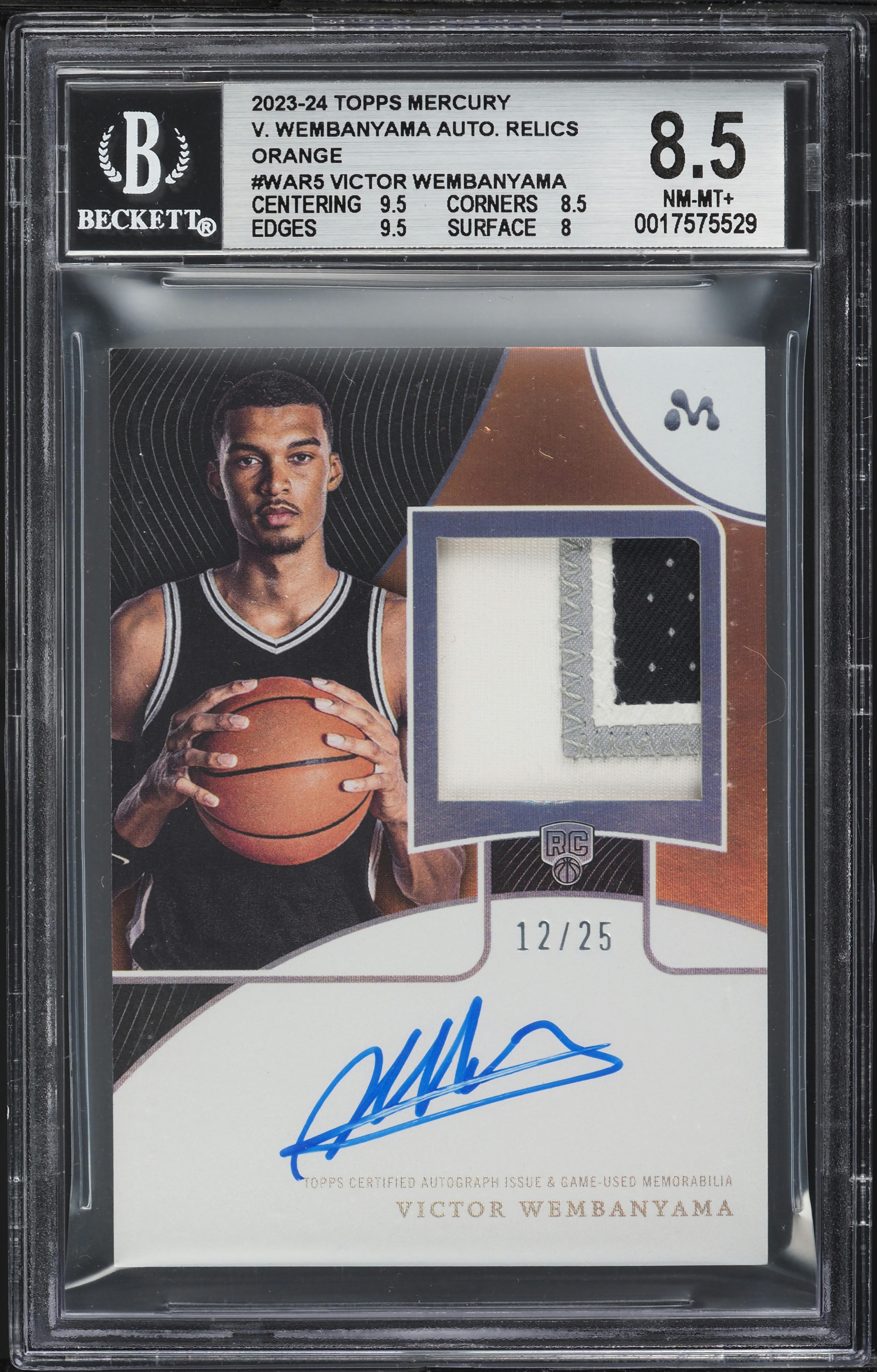 2023 Topps Mercury Orange Victor Wembanyama ROOKIE PATCH AUTO /25