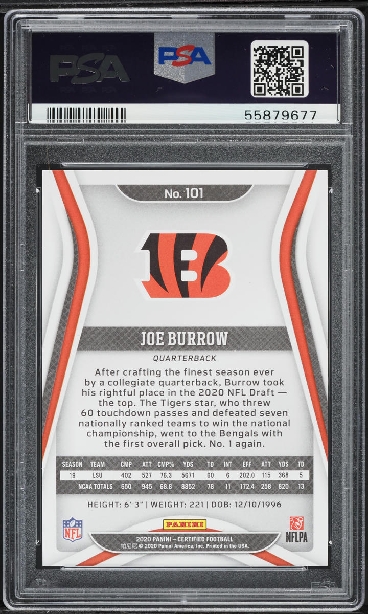 2020 Panini Certified Mirror Joe Burrow ROOKIE /299 #101 PSA 10 GEM MINT