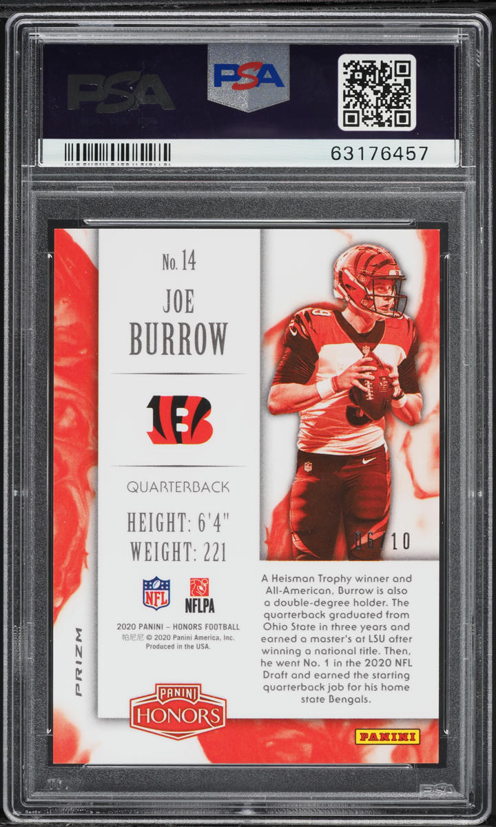 2020 Panini Honors Red Joe Burrow ROOKIE /10 #14 PSA 10 GEM MINT
