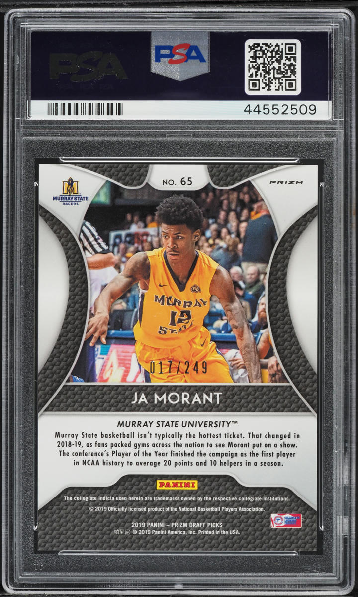 2019 Panini Prizm Draft Green Yellow Ja Morant ROOKIE /249 #65 PSA