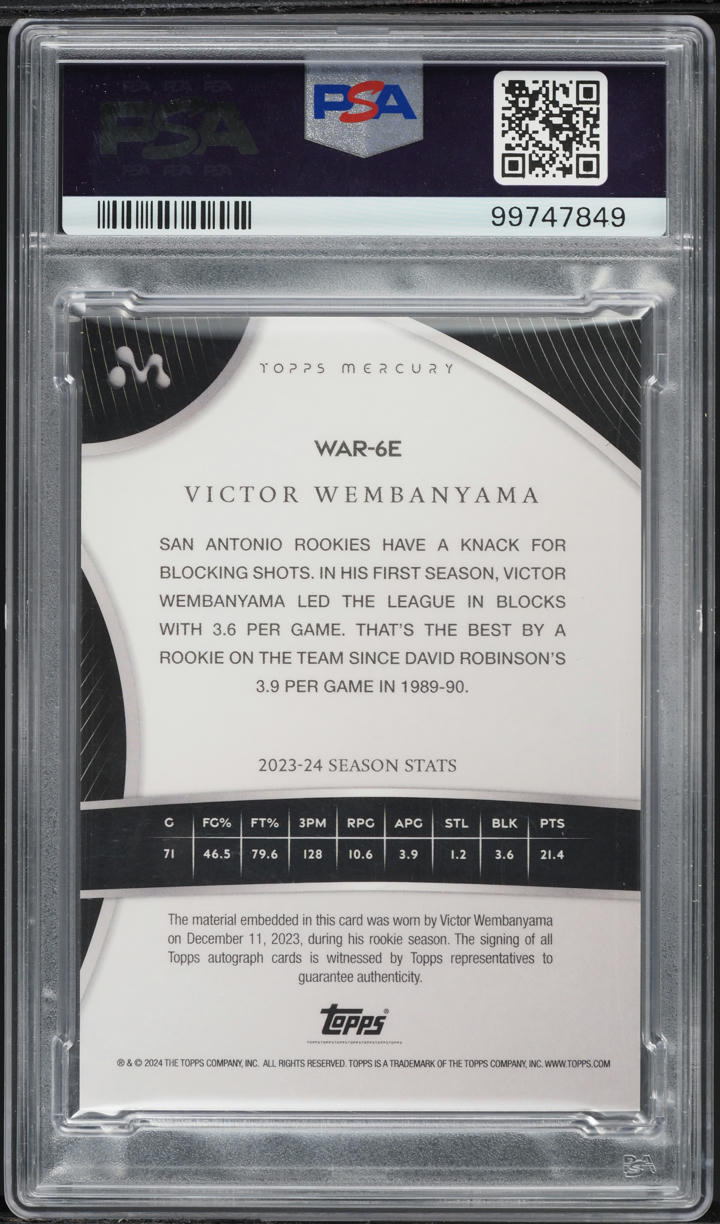 2023 Topps Mercury Orange Victor Wembanyama ROOKIE PATCH AUTO /25 #WAR-6E PSA 10