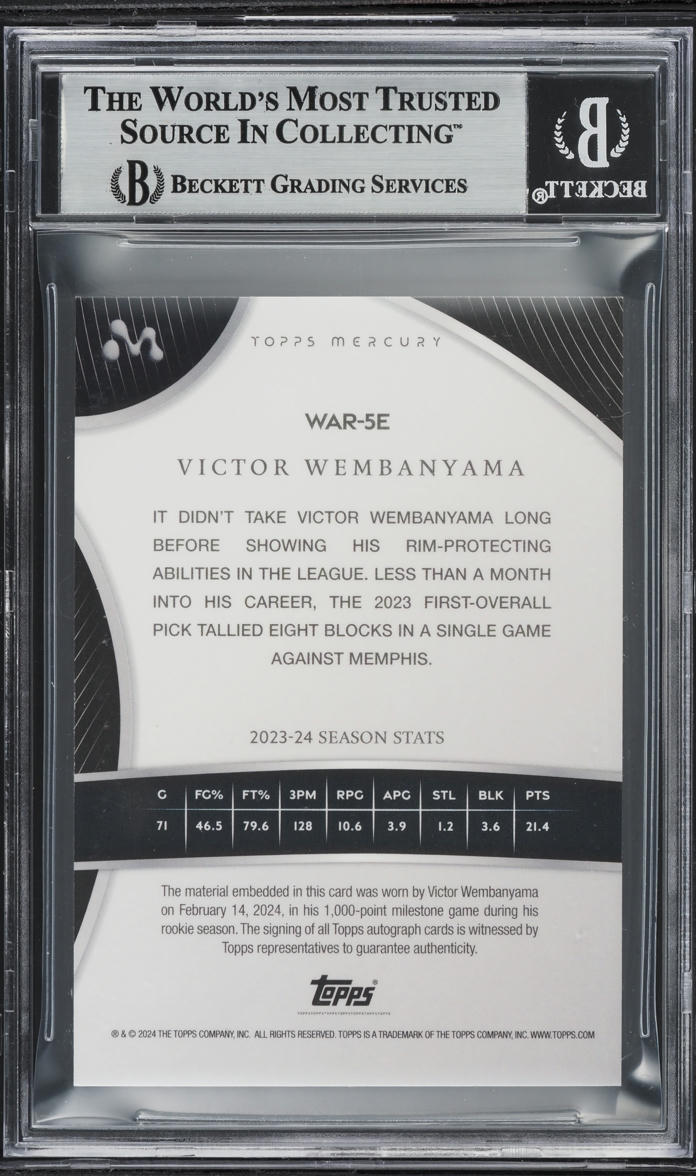 2023 Topps Mercury Orange Victor Wembanyama ROOKIE PATCH AUTO /25 BGS 8.5 NM-MT+