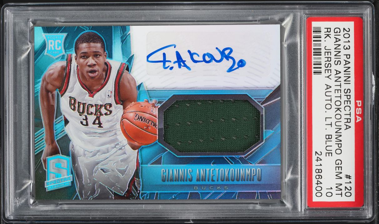 2013 Panini Spectra Light Blue Giannis Antetokounmpo RC PATCH AUTO /99 PSA 10