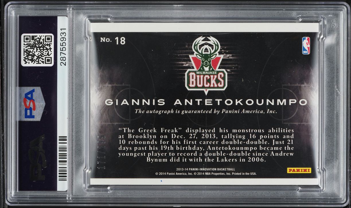 2013 Panini Innovation Exhibit Giannis Antetokounmpo RC AUTO DNA 10 /299 PSA 10