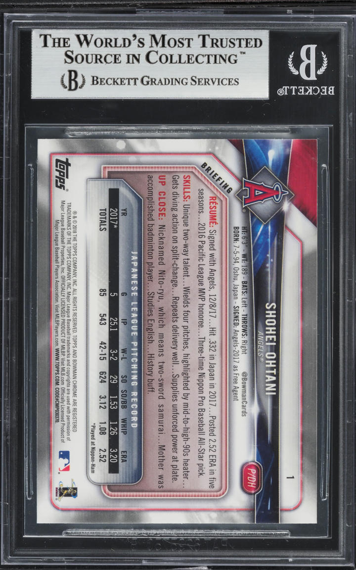 2018 Bowman Chrome Shohei Ohtani ROOKIE #1 BGS 8.5 NM-MT+