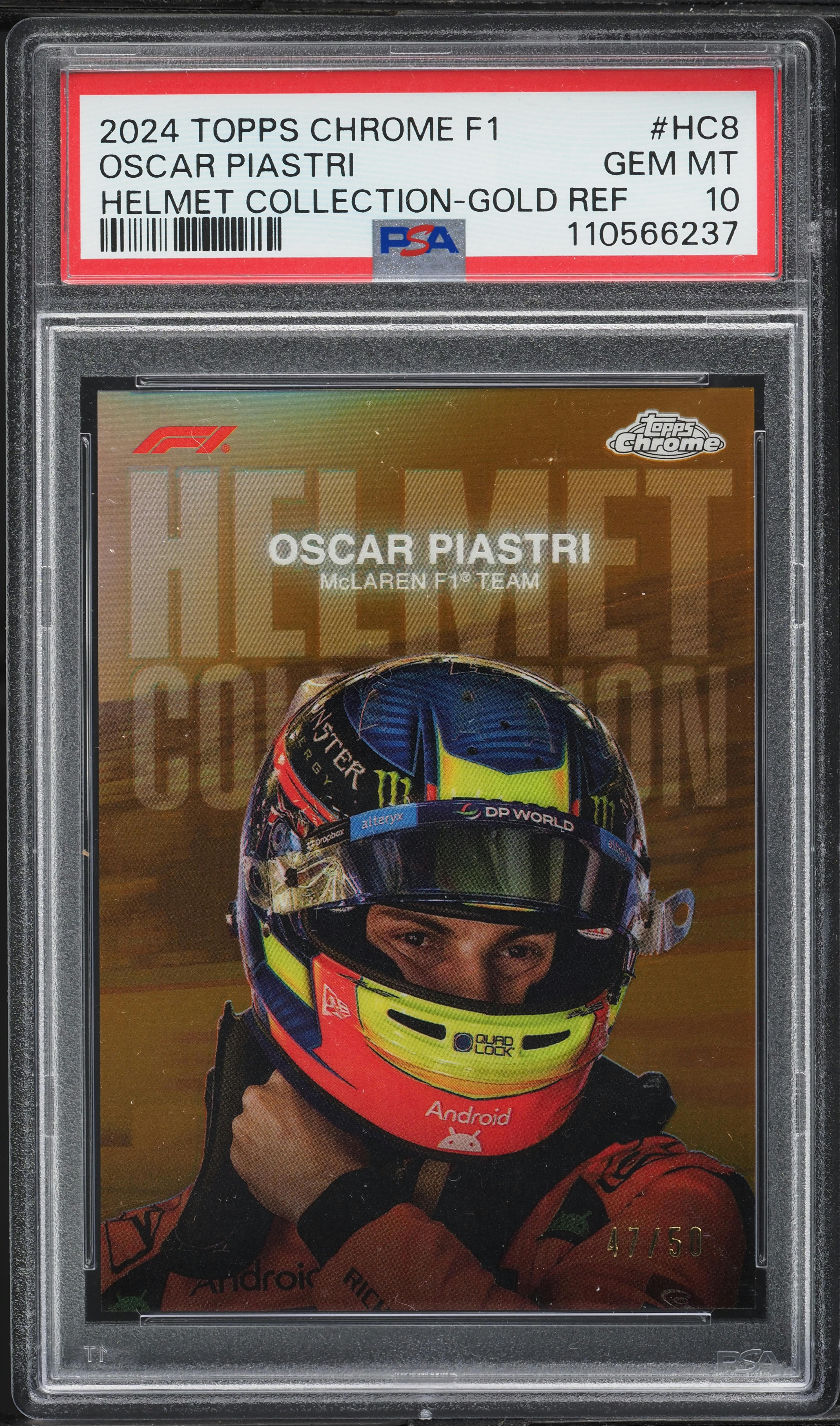 2024 Topps Chrome F1 Helmet Gold Refractor Oscar Piastri /50 #HC8 PSA 10 GEM on Fanatics Collect
