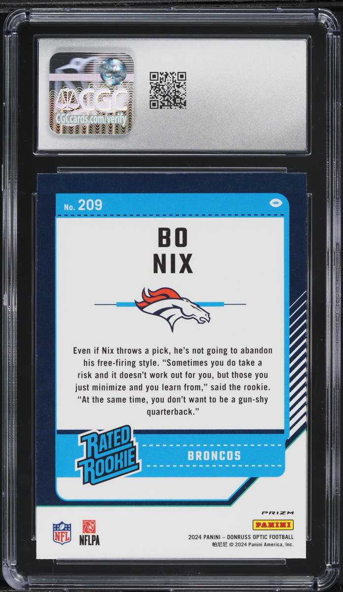 2024 Donruss Optic Blue Hyper Bo Nix ROOKIE #209 CGC 9 MINT