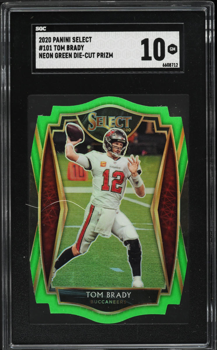 2020 Select Premier Level Neon Green Prizm Die-Cut Tom Brady #101 SGC 10 GEM