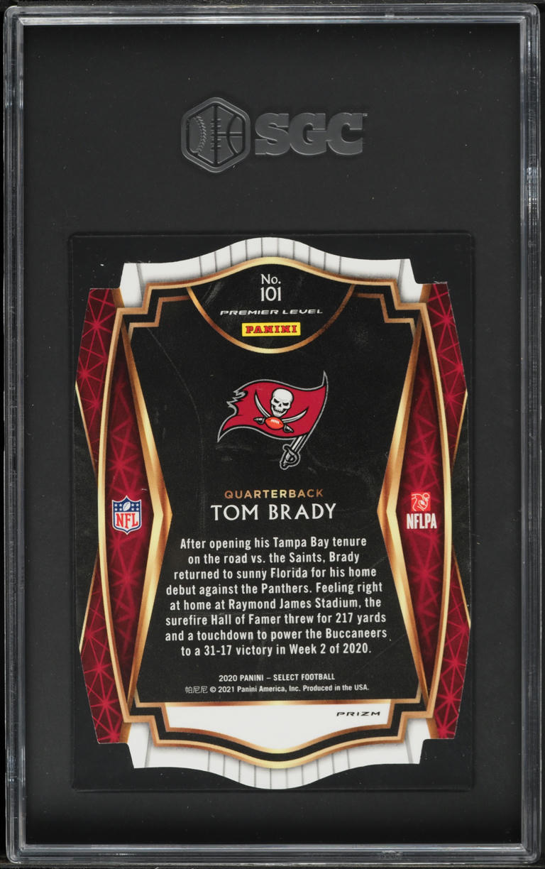 2020 Select Premier Level Neon Green Prizm Die-Cut Tom Brady #101 SGC 10 GEM