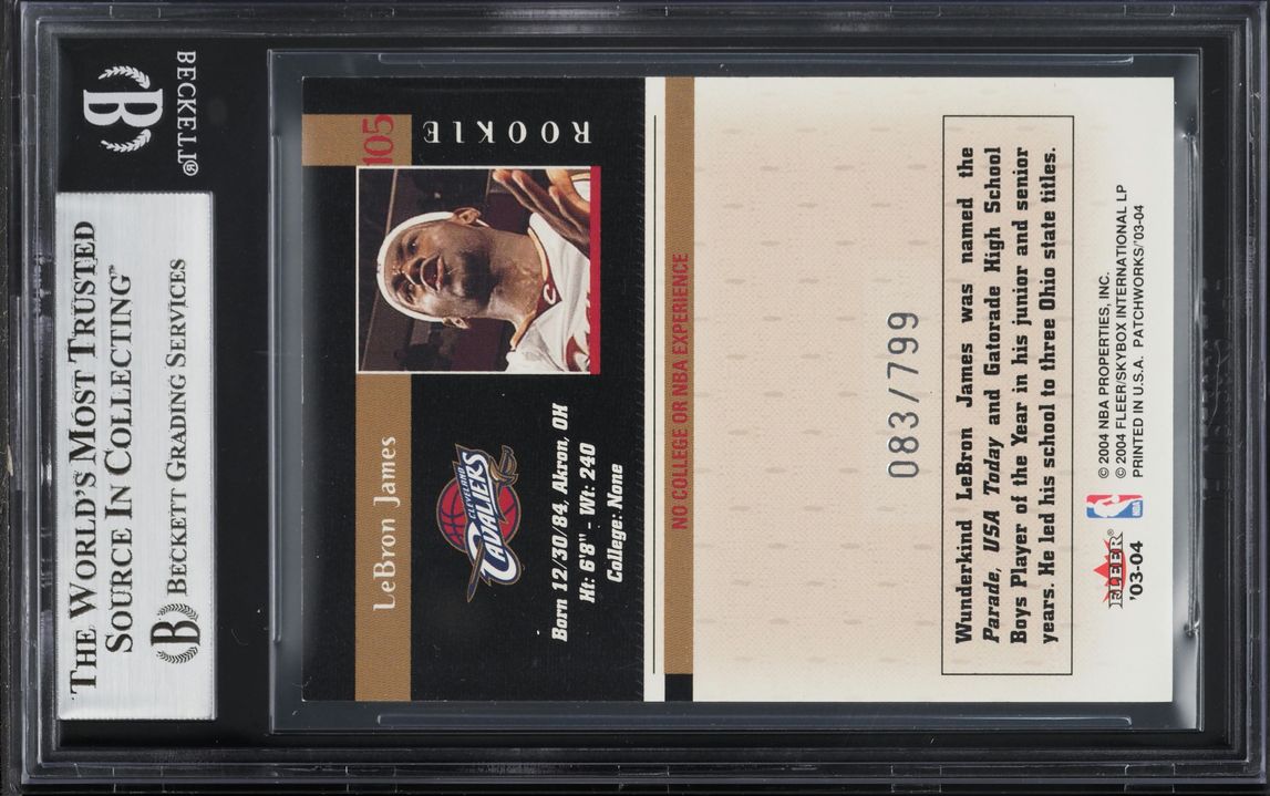 2003 Fleer Patchworks LeBron James ROOKIE /799 #105 BGS 8.5 NM-MT+