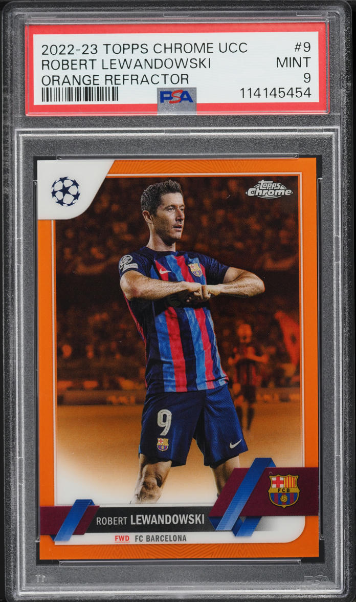 2022 Topps Chrome UEFA Orange Refractor Robert Lewandowski /25 #9 PSA 9 MINT