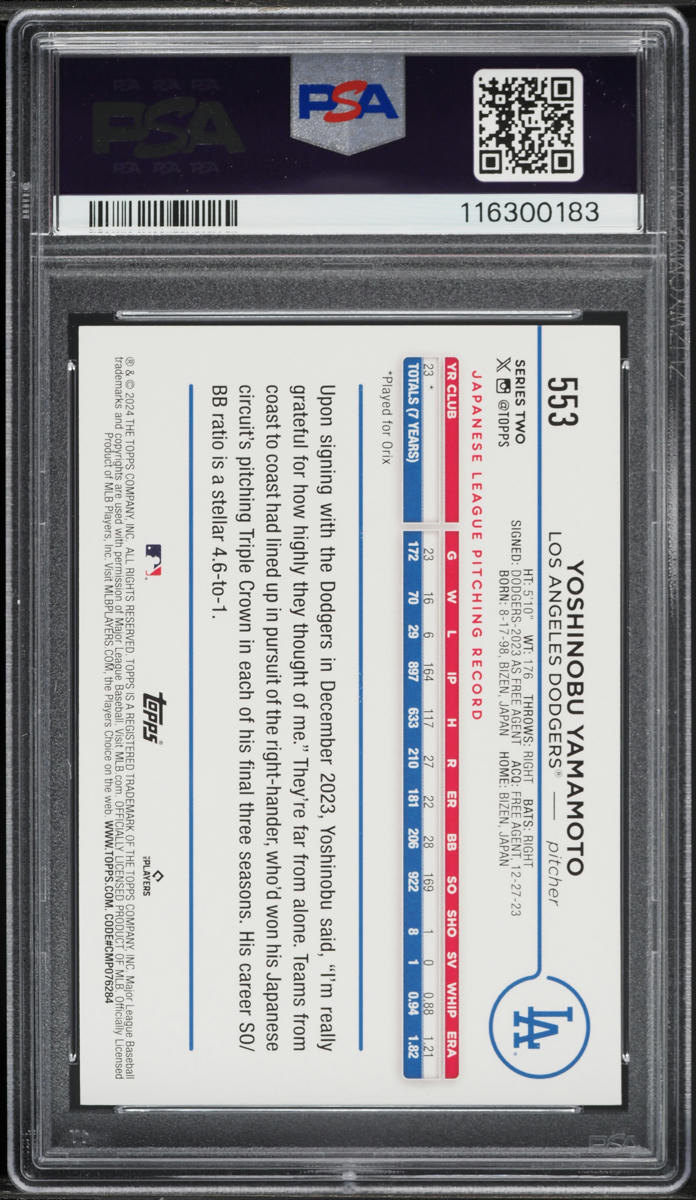 2024 Topps True Photo Yoshinobu Yamamoto ROOKIE #553 PSA 9 MINT