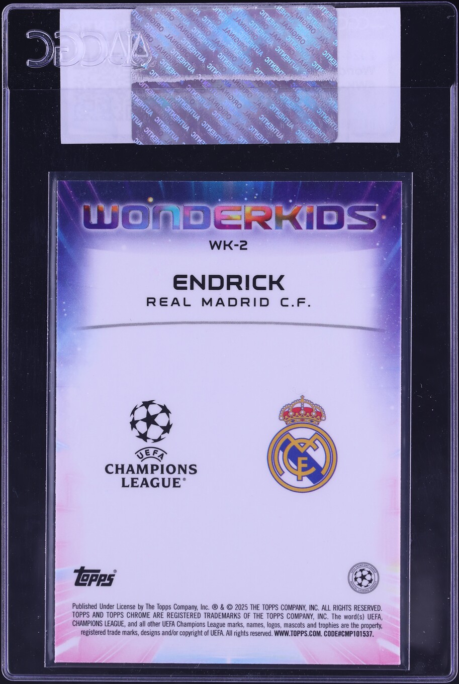 2024 Topps Chrome UEFA CC Wonderkids Endrick ROOKIE #WK-2 CGC AUTH