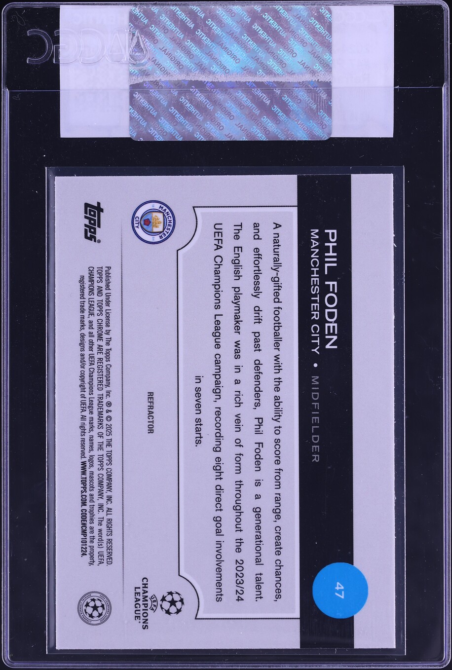 2024 Topps Chrome UEFA CC Refractor Phil Foden #47 CGC AUTH on