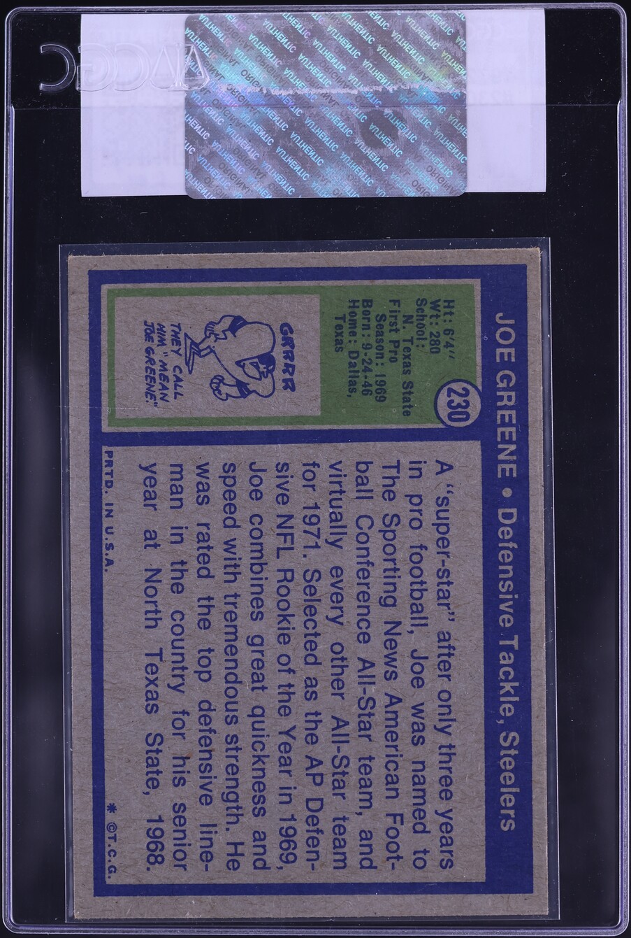 1972 Topps Football Joe Greene #230 CGC AUTH