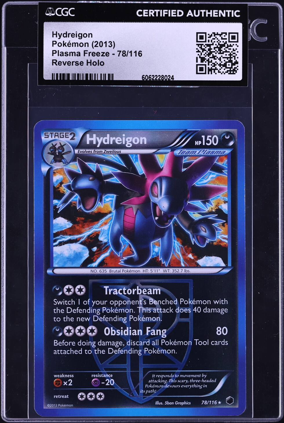 2013 Pokemon Black & White Plasma Freeze Reverse Holo Hydreigon #78 CGC AUTH
